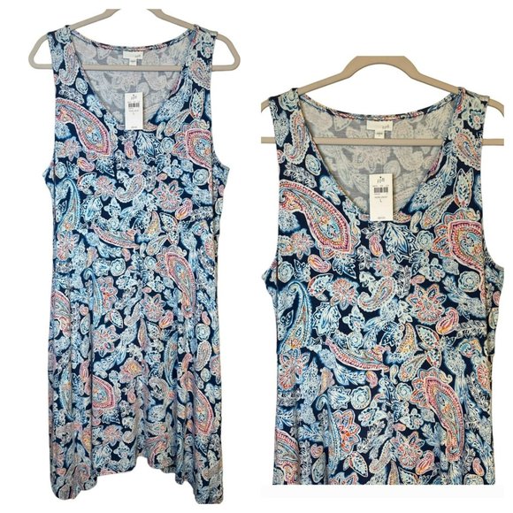 NWT J. Jill Ladies BOHO Paisley Pattern Sleeveless Beach Vacation Dress SZ Large - Picture 1 of 7